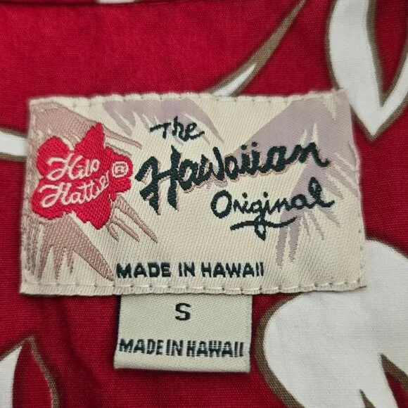 Vintage Hilo Hattie Mens Hawaiian Red Hibiscus Floral Aloha Shirt Small - Picture 7 of 7